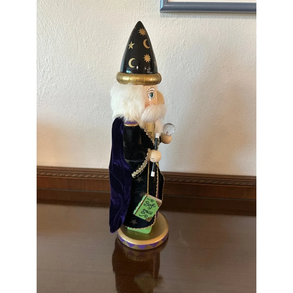 Wizard Nutcracker Wooden Celestial Sorcerer Crystal Ball Book of Spells 15 Inch